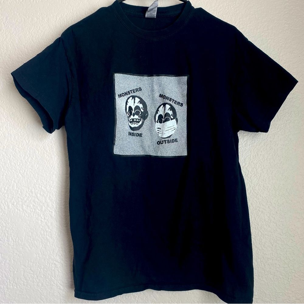 Medium Black Monsters Outside Screen Printed Skull Tshirt